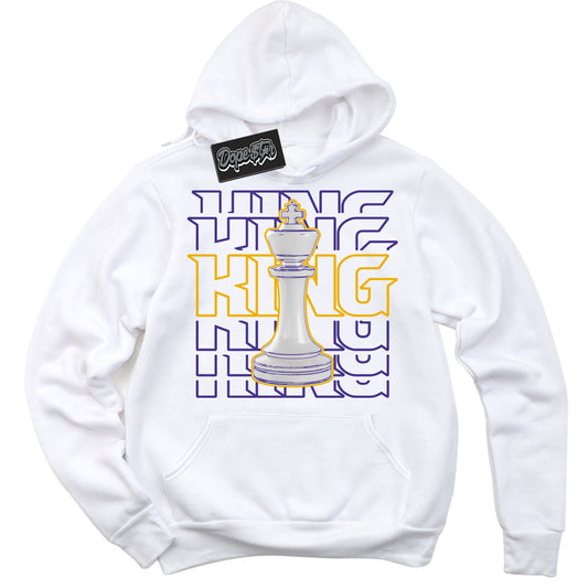 Cool White Hoodie with “King Chess” design that Perfectly Matches Air Force 1 QS Kobe Lakers Home Sneakers.
