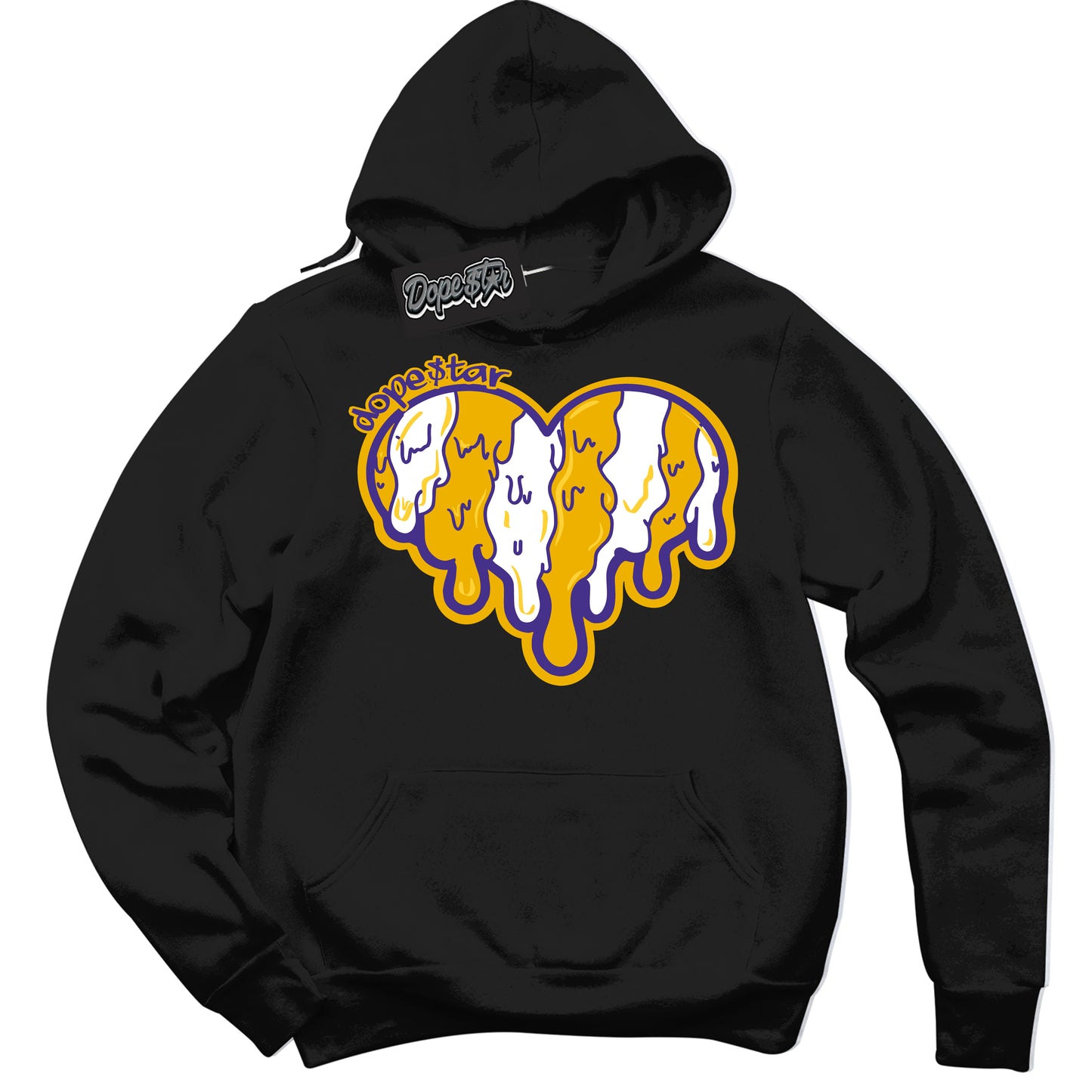 Cool Black Hoodie with “Melting Heart” design that Perfectly Matches Air Force 1 QS Kobe Lakers Home Sneakers.
