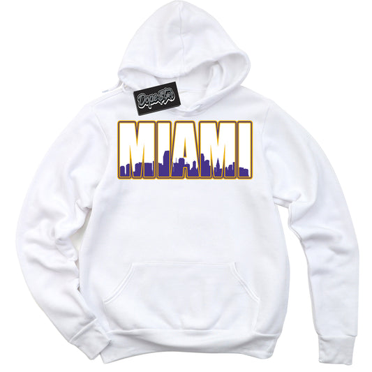 Cool White Hoodie with “Miami” design that Perfectly Matches Air Force 1 QS Kobe Lakers Home Sneakers.
