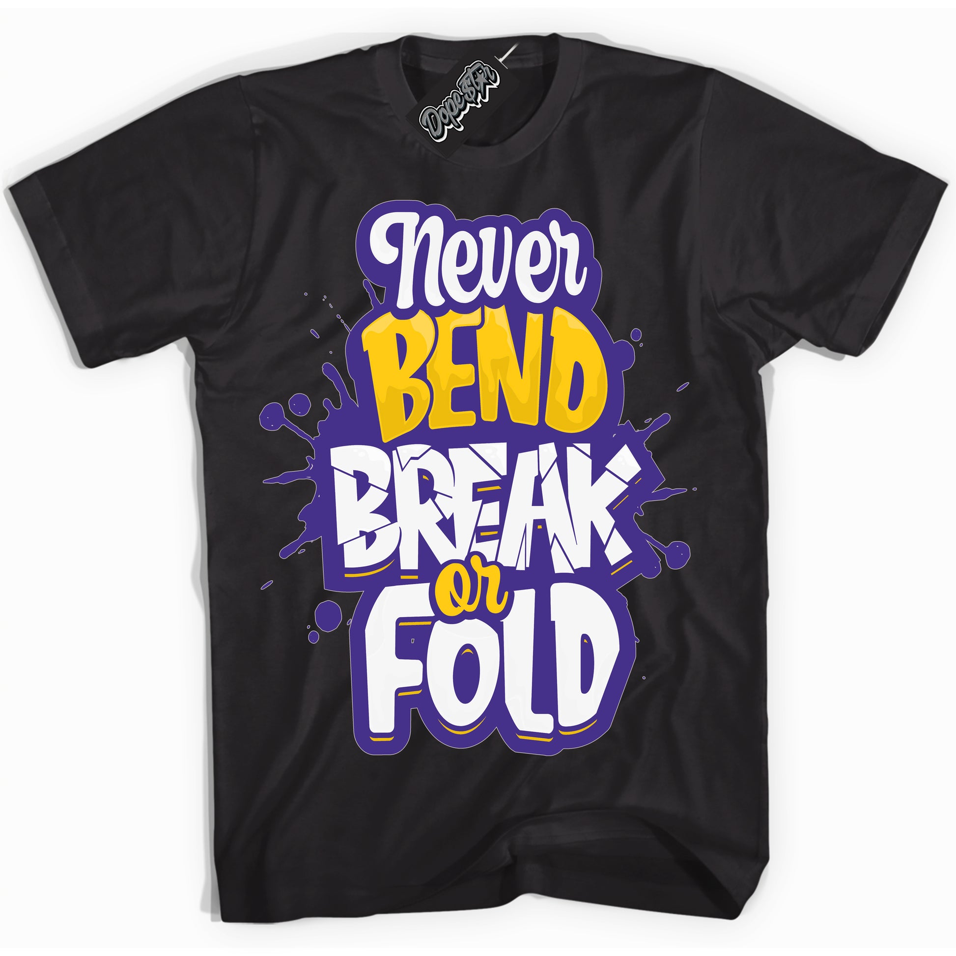 Cool Black Shirt with “Never Bend Break Or Fold” design that perfectly matches the Air Force 1 QS Kobe Lakers Home Sneakers.
