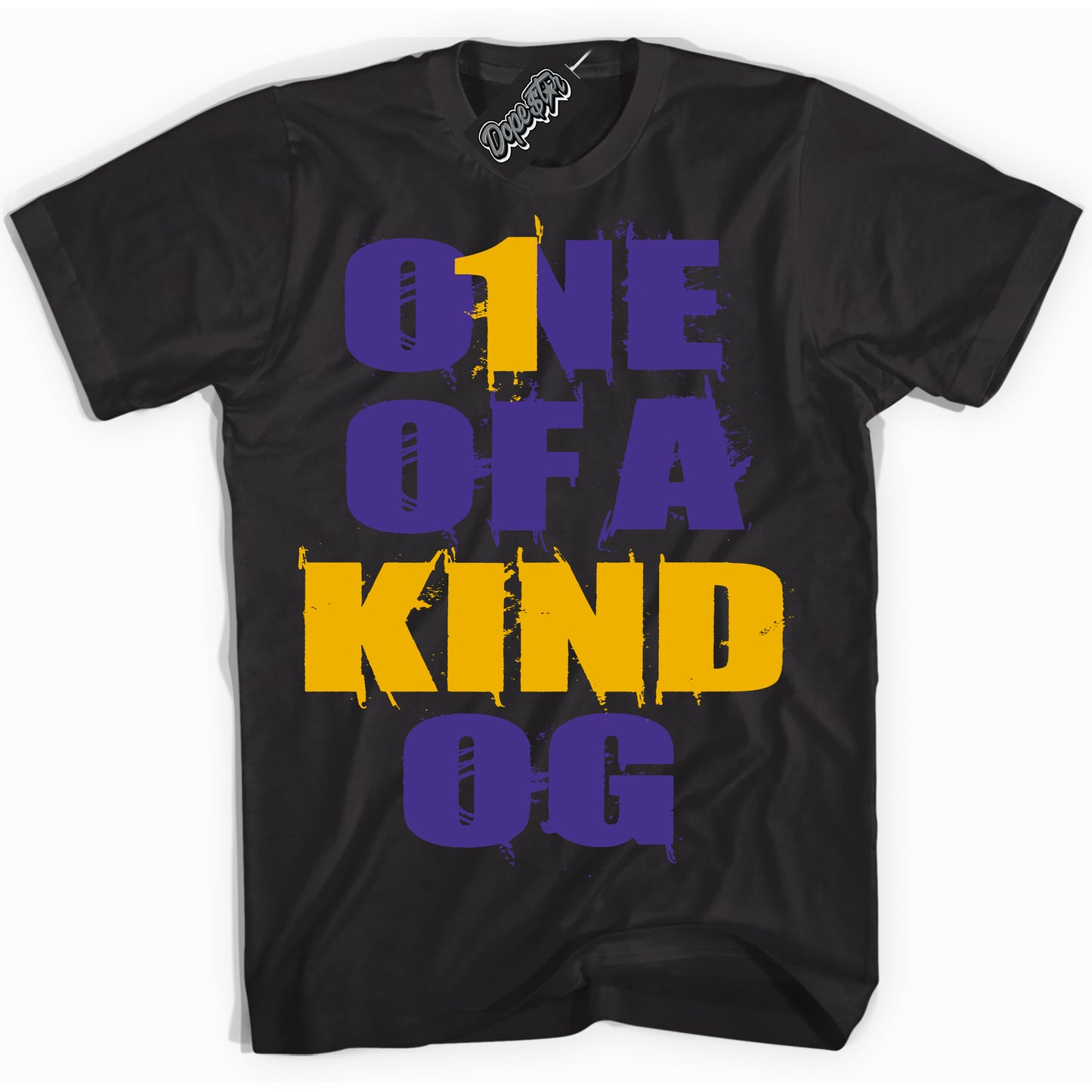 Cool Black Shirt with “One Of A Kind” design that perfectly matches the Air Force 1 QS Kobe Lakers Home Sneakers.
