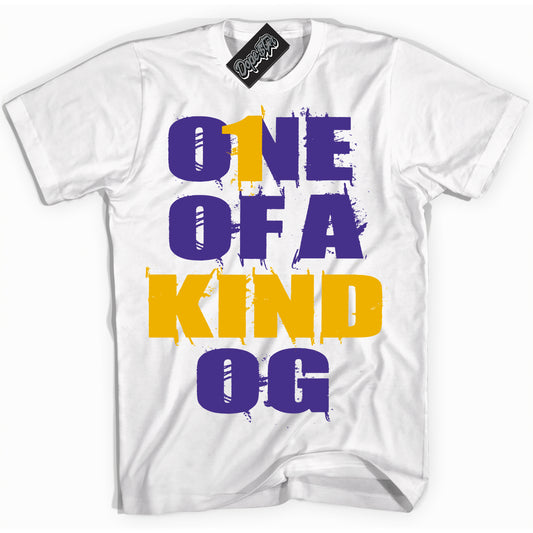 Cool White Shirt with “One Of A Kind” design that perfectly matches the Air Force 1 QS Kobe Lakers Home Sneakers.
