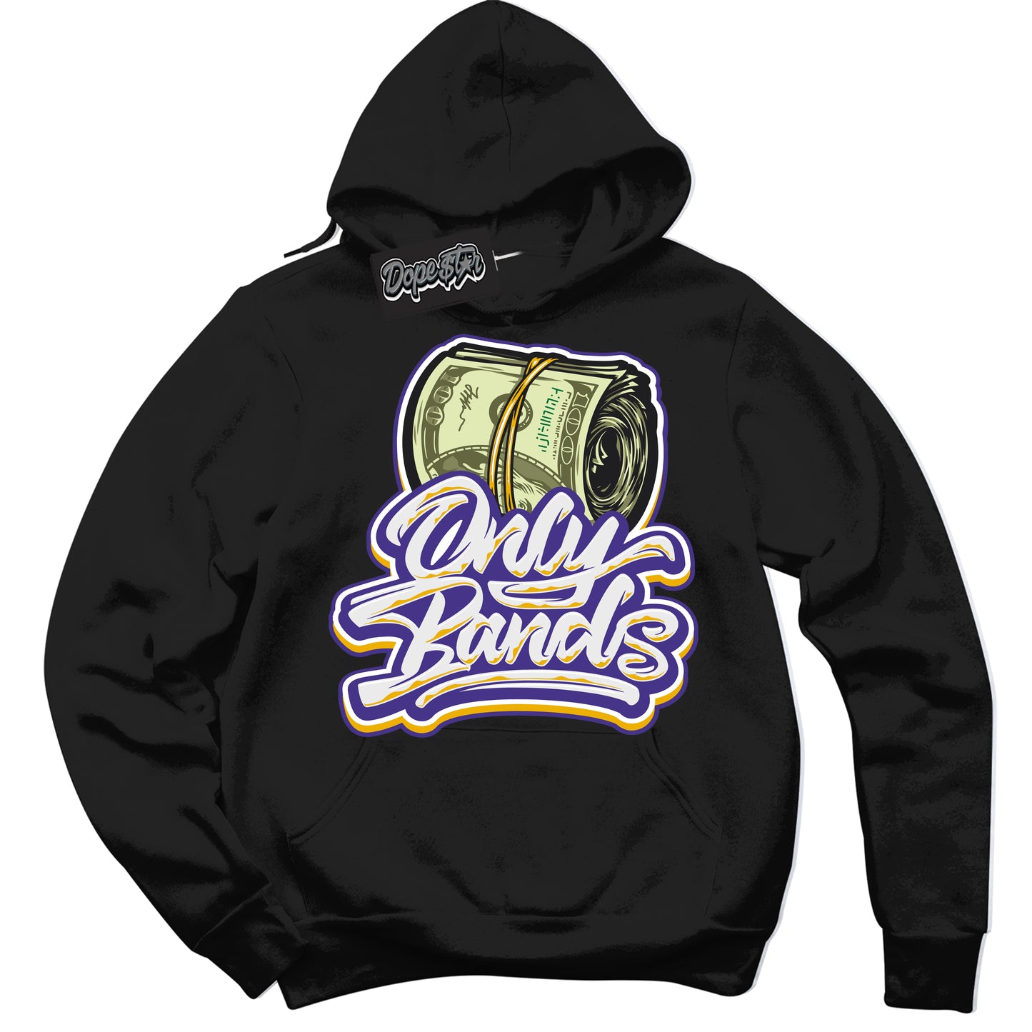 Cool Black Hoodie with “Only Bands” design that Perfectly Matches Air Force 1 QS Kobe Lakers Home Sneakers.
