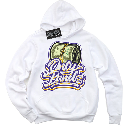 Cool White Hoodie with “Only Bands” design that Perfectly Matches Air Force 1 QS Kobe Lakers Home Sneakers.
