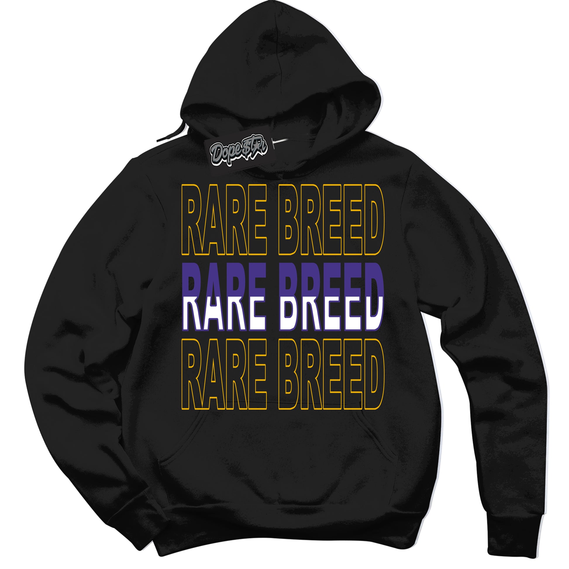 Cool Black Hoodie with “Rare Breed” design that Perfectly Matches Air Force 1 QS Kobe Lakers Home Sneakers.
