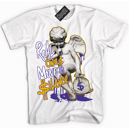 Cool White Shirt with “Real Ones Cherub” design that perfectly matches the Air Force 1 QS Kobe Lakers Home Sneakers.
