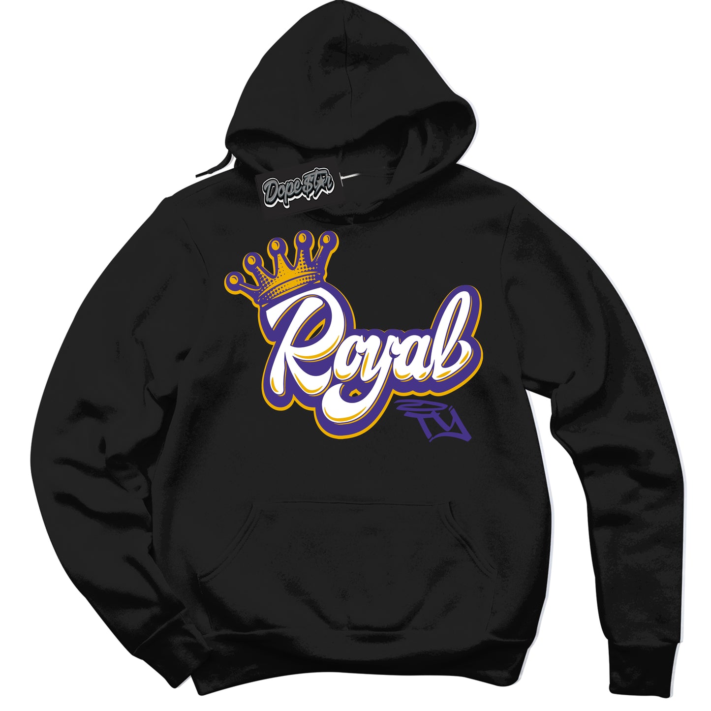 Cool Black Hoodie with “Royalty” design that Perfectly Matches Air Force 1 QS Kobe Lakers Home Sneakers.
