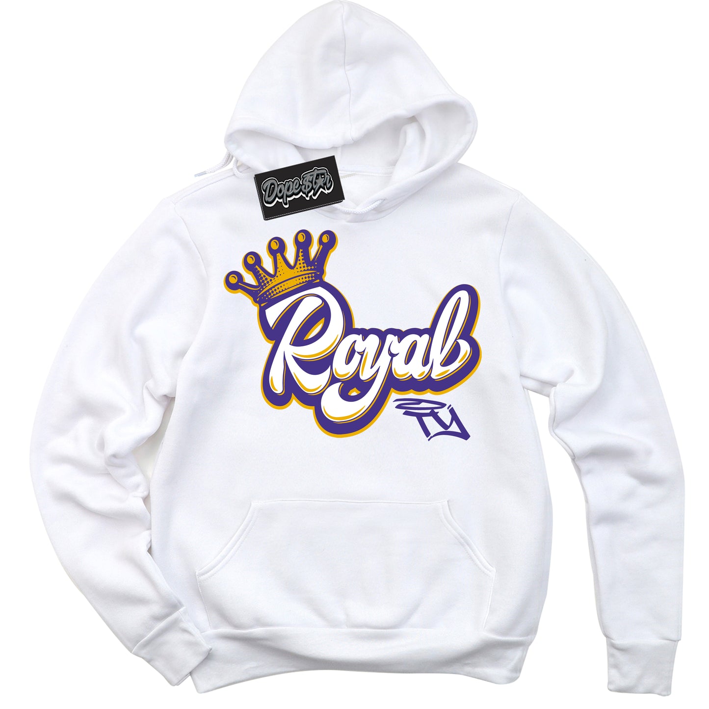 Cool White Hoodie with “Royalty” design that Perfectly Matches Air Force 1 QS Kobe Lakers Home Sneakers.
