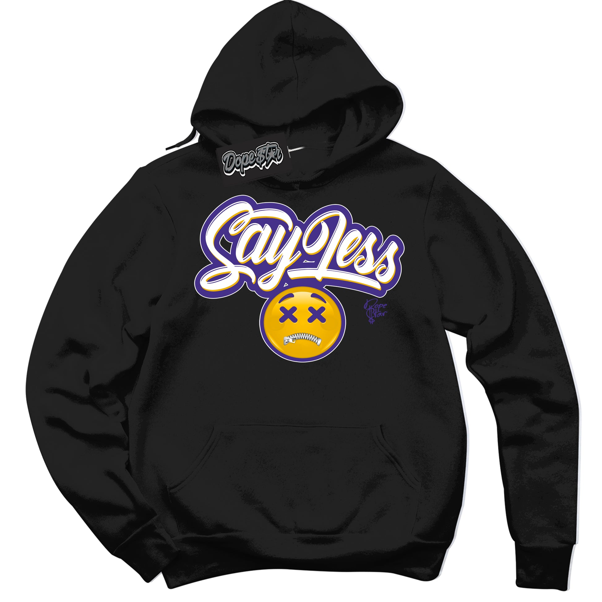 Cool Black Hoodie with “Say Less” design that Perfectly Matches Air Force 1 QS Kobe Lakers Home Sneakers.
