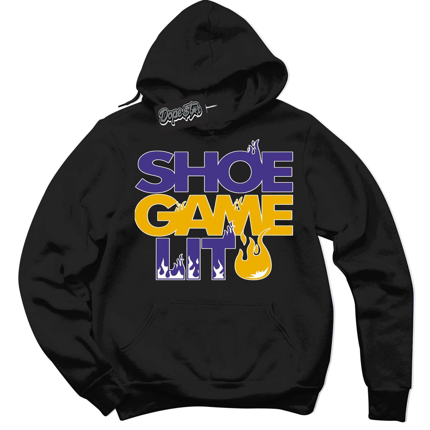 Cool Black Hoodie with “Shoe Game Lit” design that Perfectly Matches Air Force 1 QS Kobe Lakers Home Sneakers.
