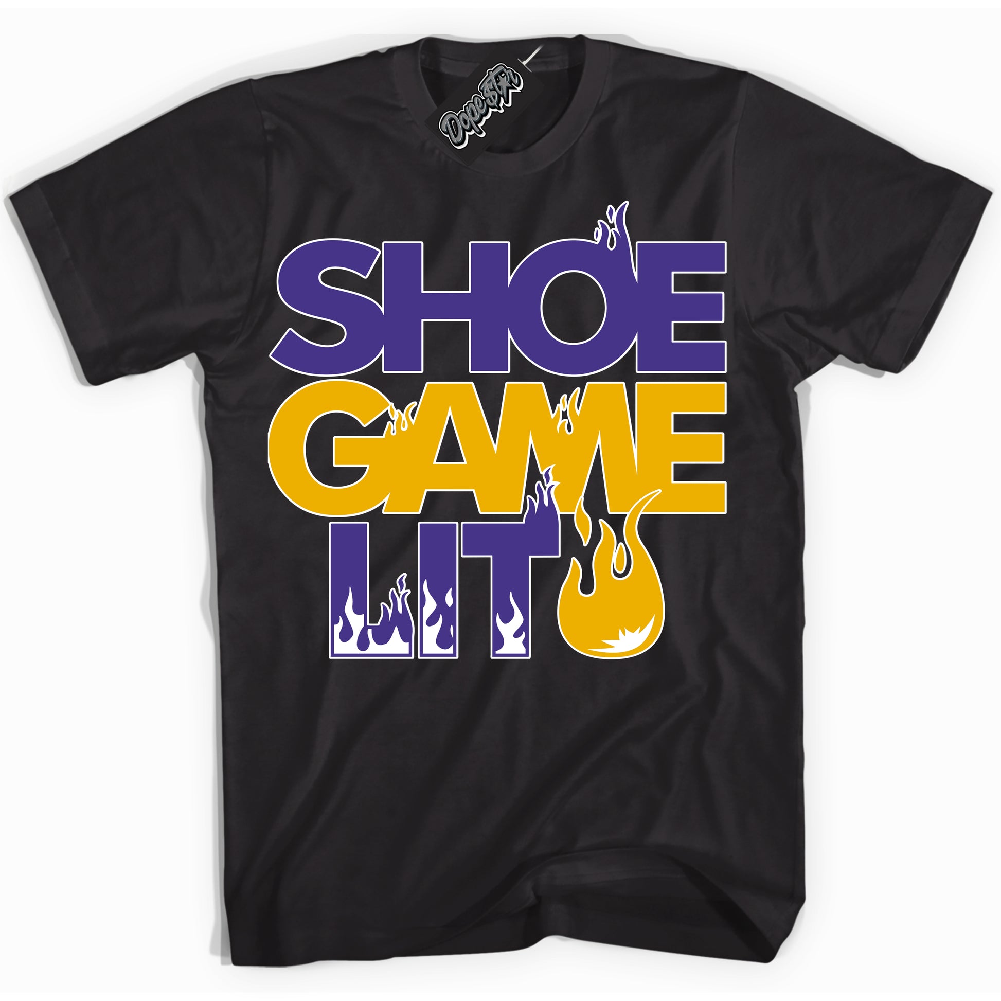 Cool Black Shirt with “Shoe Game Lit” design that perfectly matches the Air Force 1 QS Kobe Lakers Home Sneakers.
