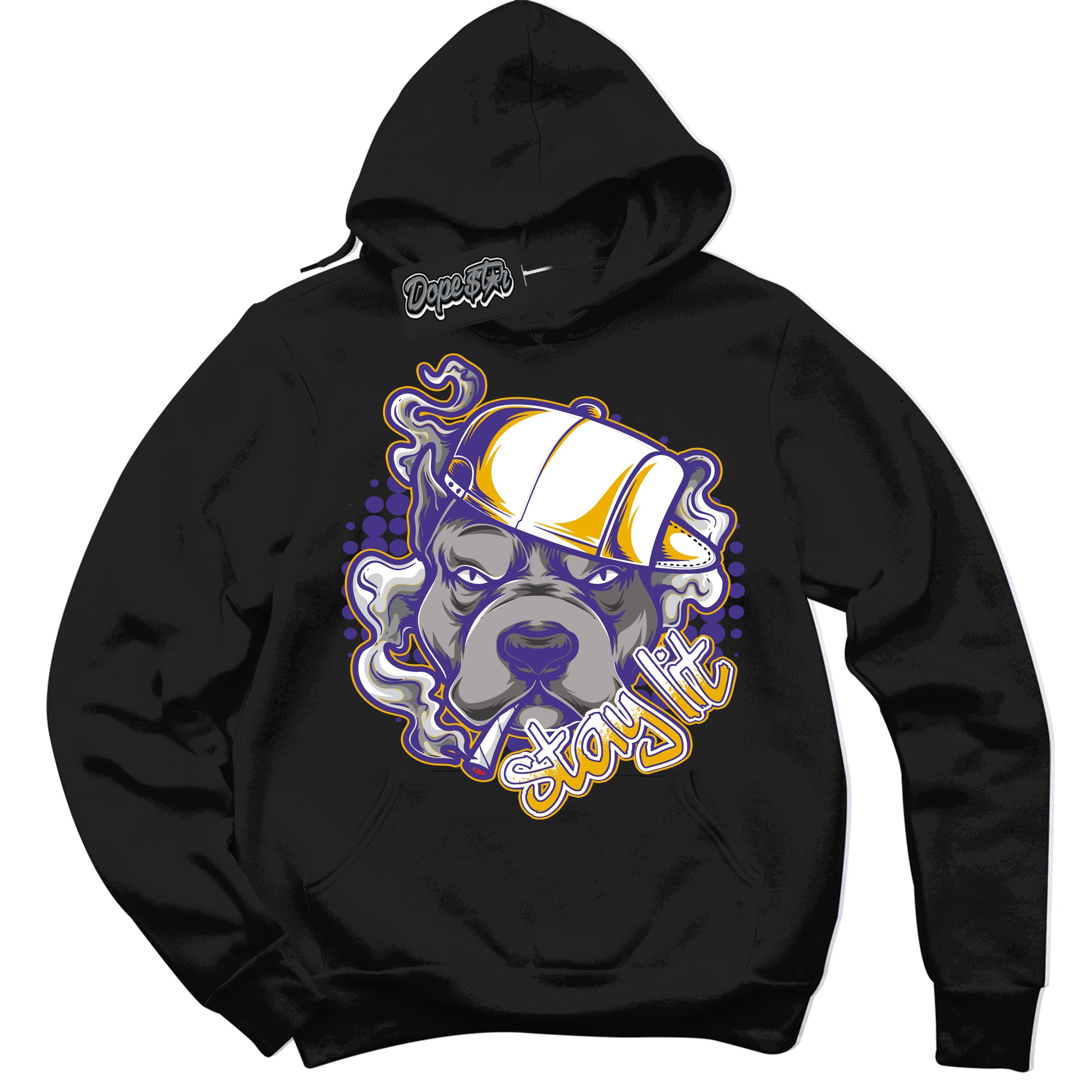Cool Black Hoodie with “Stay Lit” design that Perfectly Matches Air Force 1 QS Kobe Lakers Home Sneakers.
