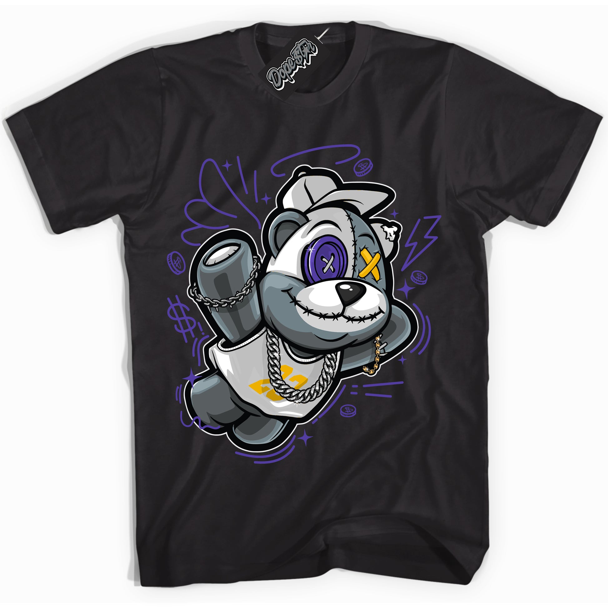 Cool Black Shirt with “Slam Dunk Bear” design that perfectly matches the Air Force 1 QS Kobe Lakers Home Sneakers.
