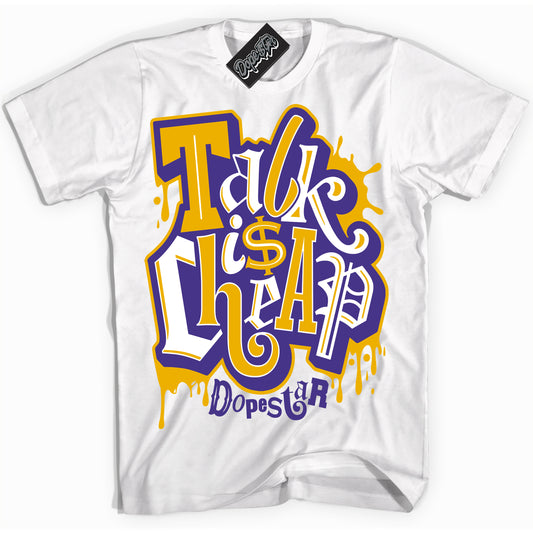 Cool White Shirt with “Talk Is Cheap” design that perfectly matches the Air Force 1 QS Kobe Lakers Home Sneakers.
