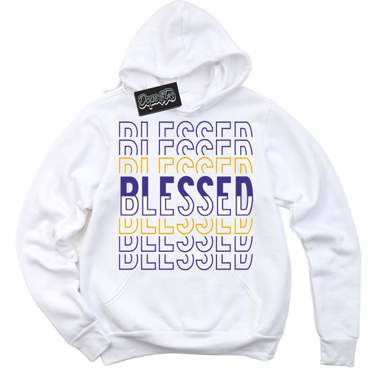 Cool White Hoodie with “Blessed Stacked” design that Perfectly Matches Kobe 8 Protro Lakers Home Sneakers.