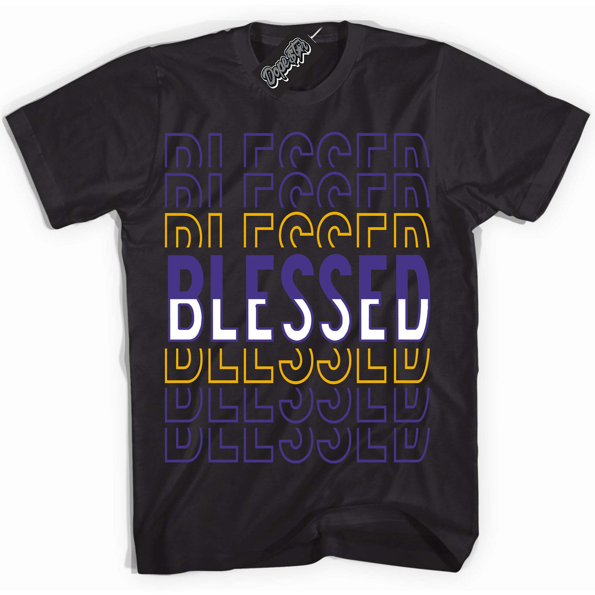 Cool Black Shirt with “Blessed Stacked” design that perfectly matches the Kobe 8 Protro Lakers Home Sneakers.