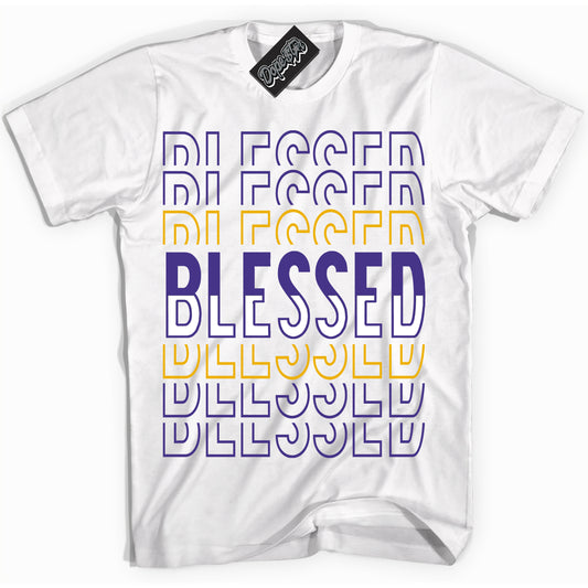 Cool White Shirt with “Blessed Stacked” design that perfectly matches the Kobe 8 Protro Lakers Home Sneakers.