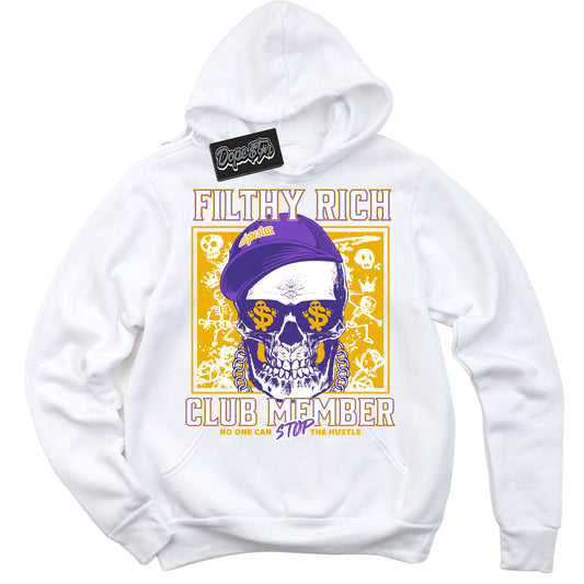 Cool White Hoodie with “Filthy Rich” design that Perfectly Matches Kobe 8 Protro Lakers Home Sneakers.