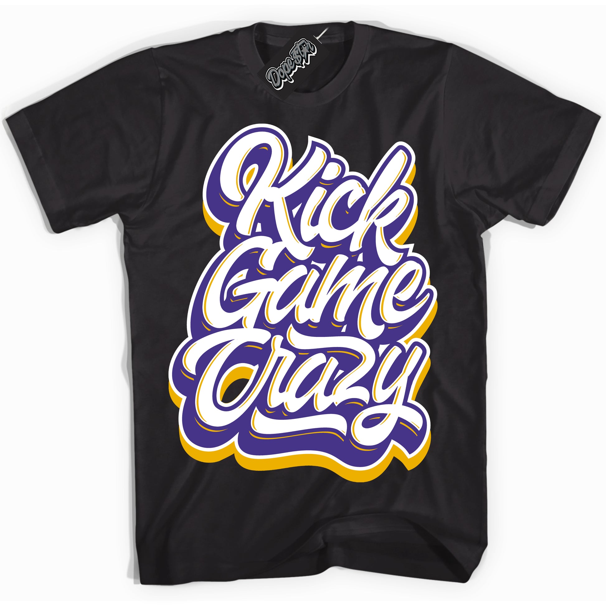 Cool Black Shirt with “Kick Game Crazy” design that perfectly matches the Kobe 8 Protro Lakers Home Sneakers.