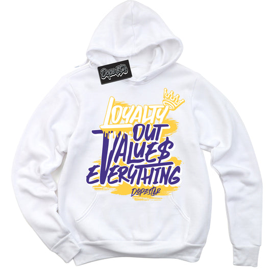 Cool White Hoodie with “Loyalty Out Values Everything” design that Perfectly Matches Kobe 8 Protro Lakers Home Sneakers.