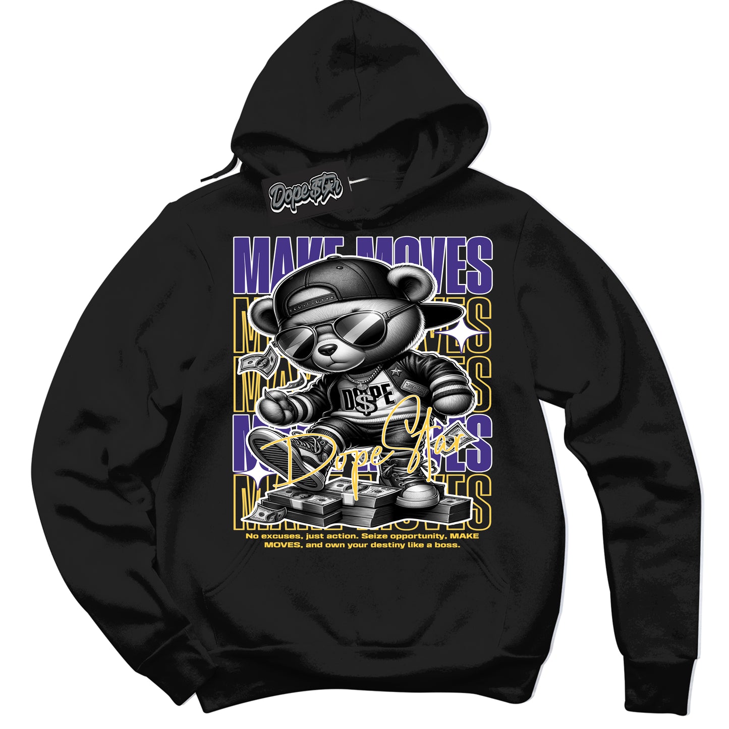 Cool Black Hoodie with “Make Moves” design that Perfectly Matches Kobe 8 Protro Lakers Home Sneakers.