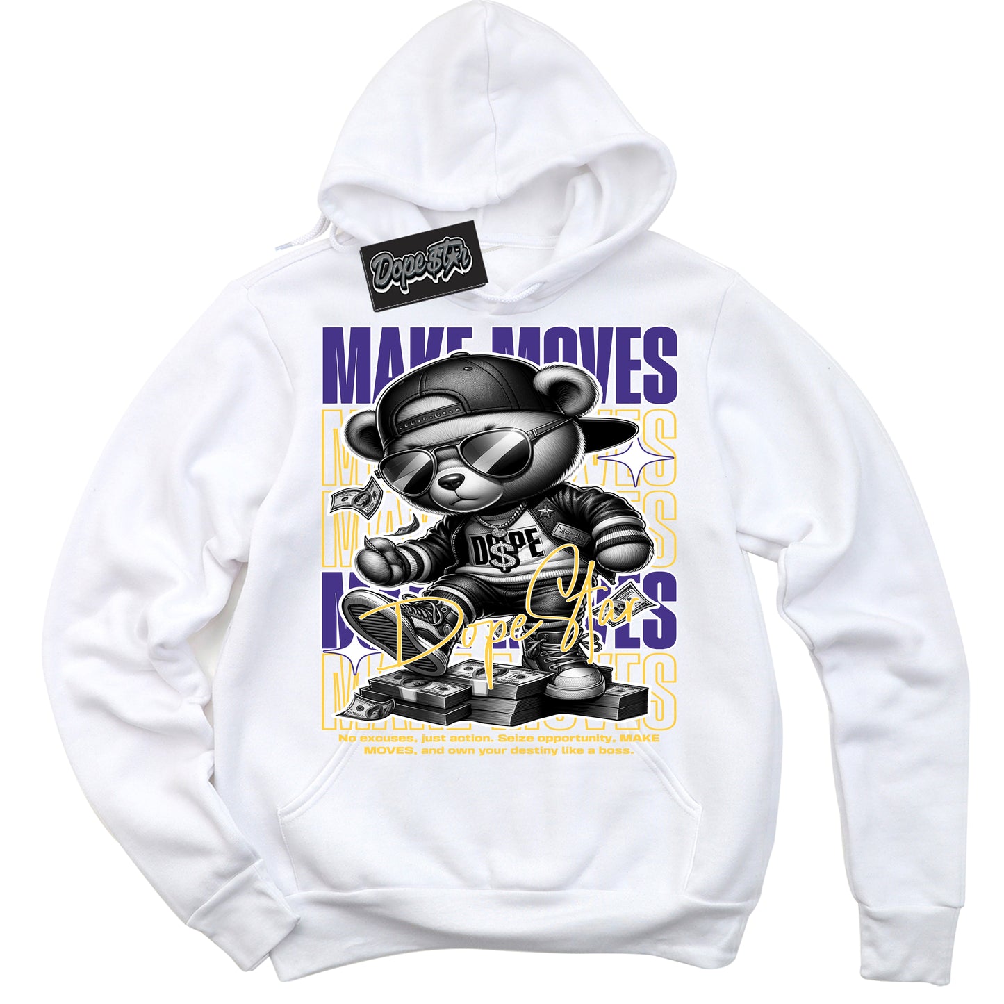 Cool White Hoodie with “Make Moves” design that Perfectly Matches Kobe 8 Protro Lakers Home Sneakers.