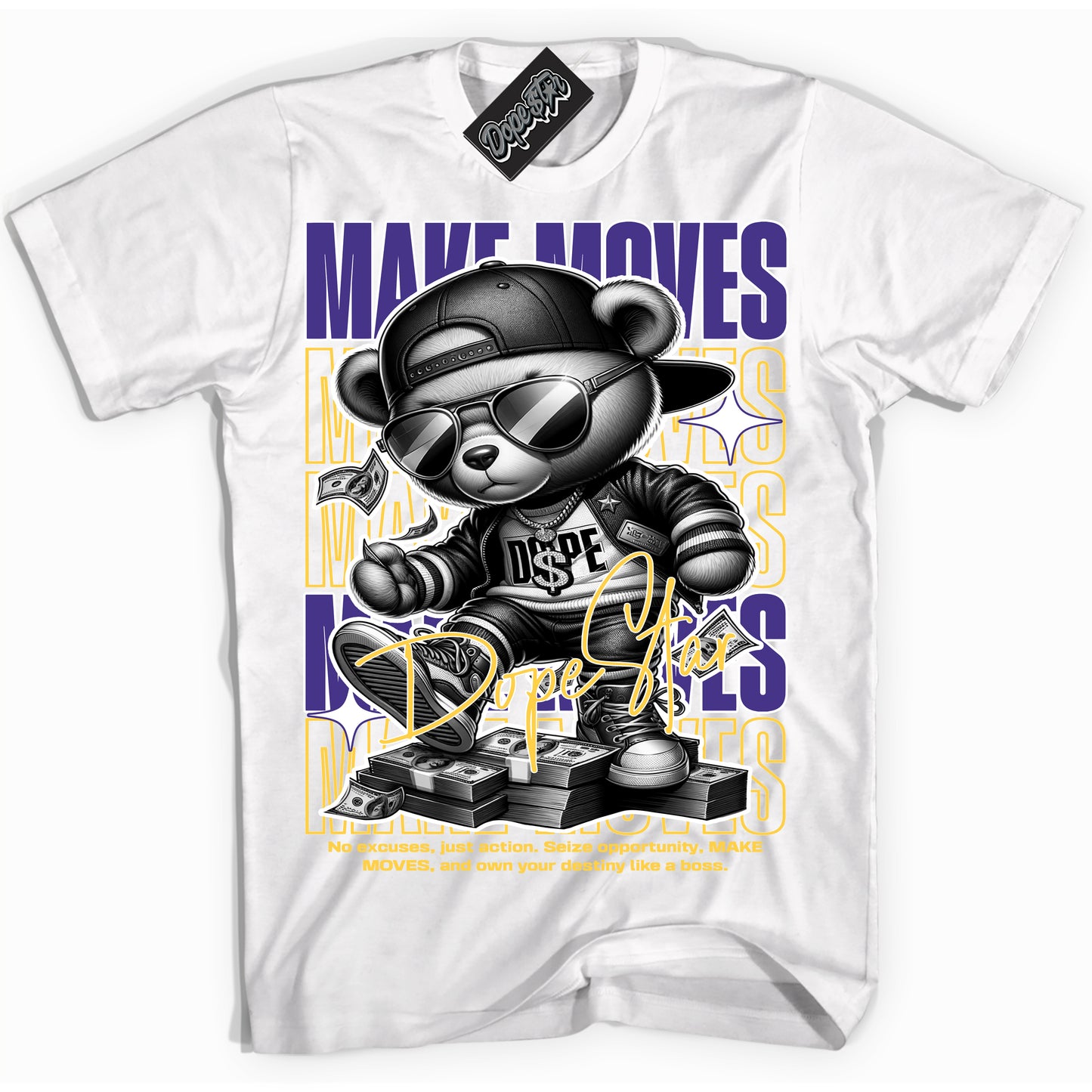 Cool White Shirt with “Make Moves” design that perfectly matches the Kobe 8 Protro Lakers Home Sneakers.