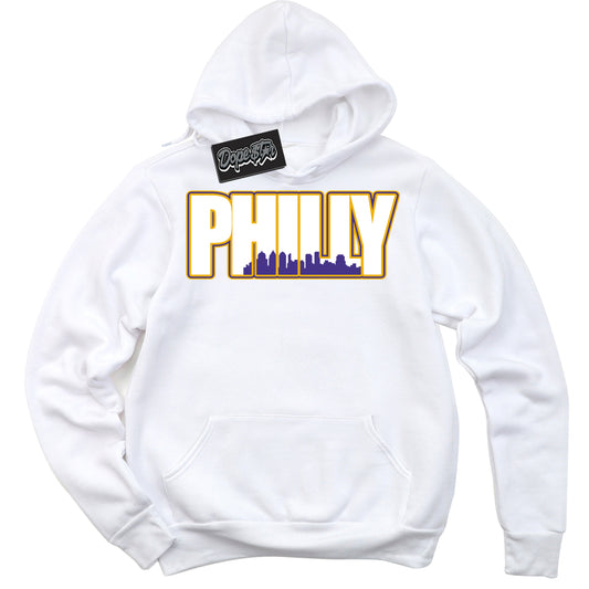 Cool White Hoodie with “Philly” design that Perfectly Matches Kobe 8 Protro Lakers Home Sneakers.