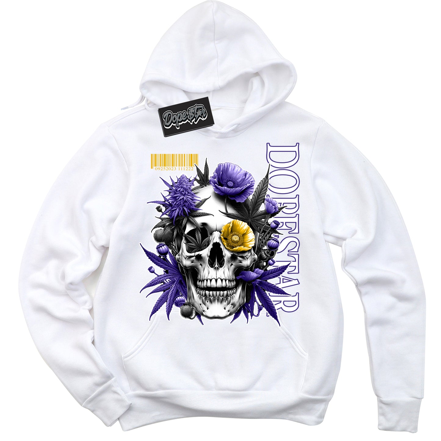 Cool White Hoodie with “Skull Poppies” design that Perfectly Matches Kobe 8 Protro Lakers Home Sneakers.