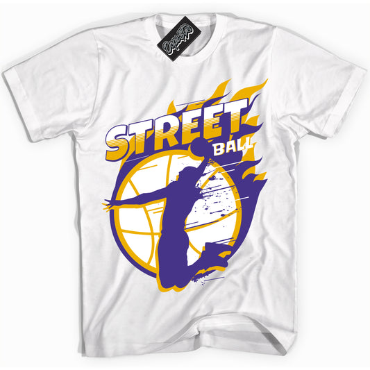 Cool White Shirt with “Street Ball” design that perfectly matches the Kobe 8 Protro Lakers Home Sneakers.