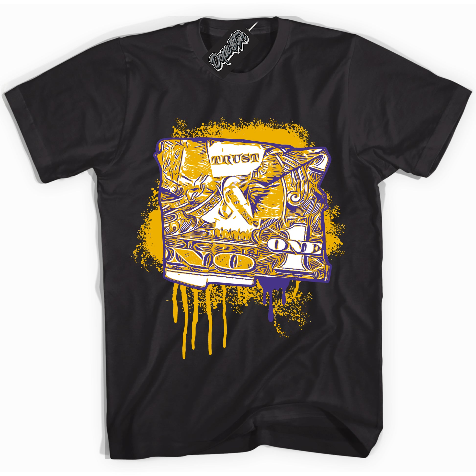 Cool Black Shirt with “Trust No One Dollar” design that perfectly matches the Kobe 8 Protro Lakers Home Sneakers.