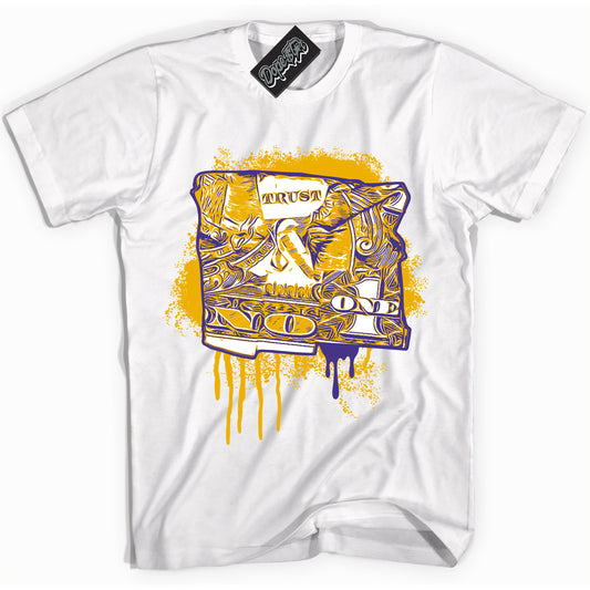 Cool White Shirt with “Trust No One Dollar” design that perfectly matches the Kobe 8 Protro Lakers Home Sneakers.
