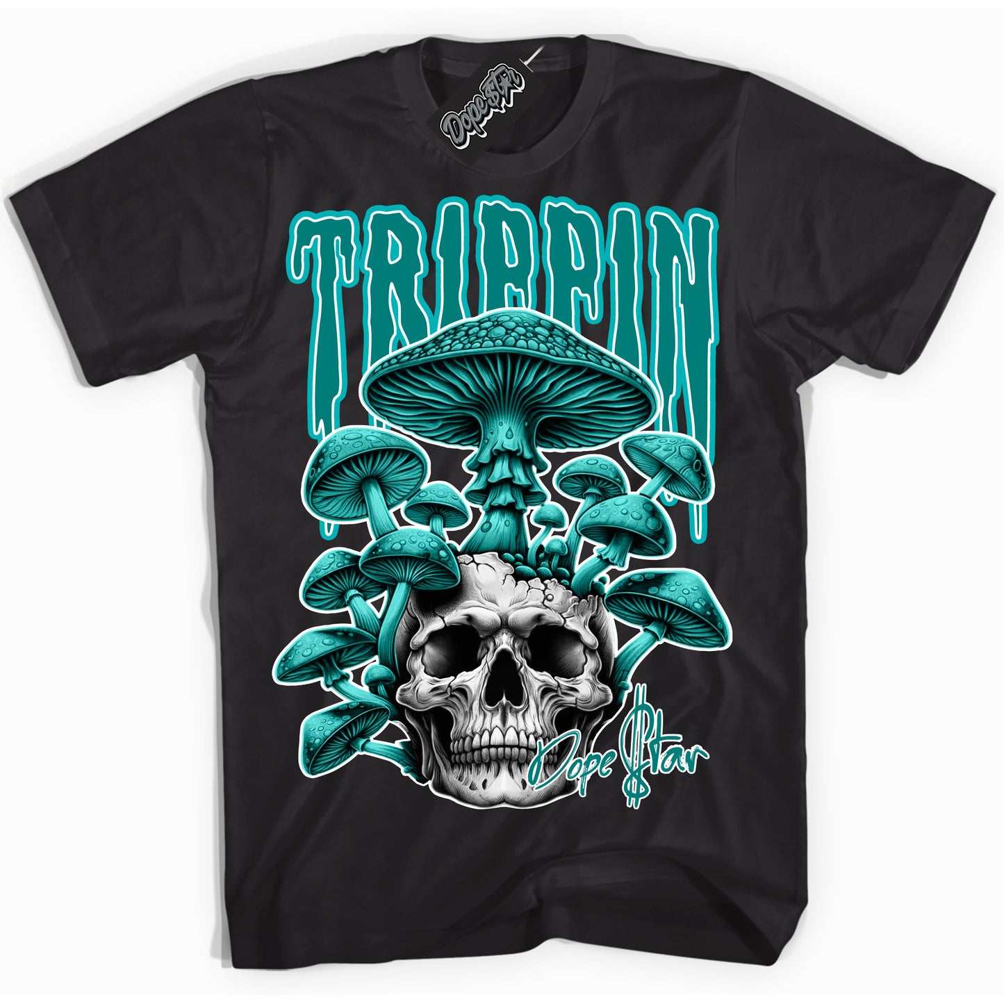 Cool Black Shirt with “Trippin” design that perfectly matches Protro Radiant Emerald 8s.