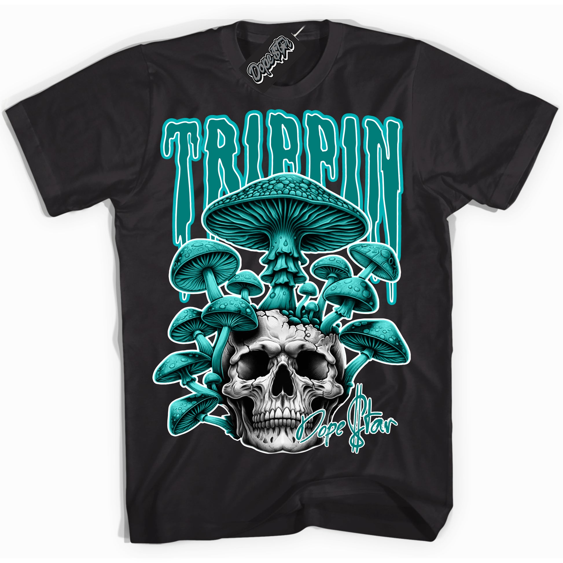 Cool Black Shirt with “Trippin” design that perfectly matches Protro Radiant Emerald 8s.