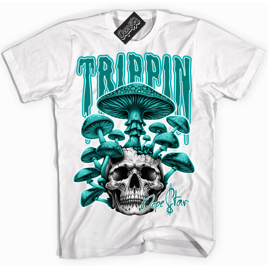 Cool White Shirt with “Trippin” design that perfectly matches Protro Radiant Emerald 8s.