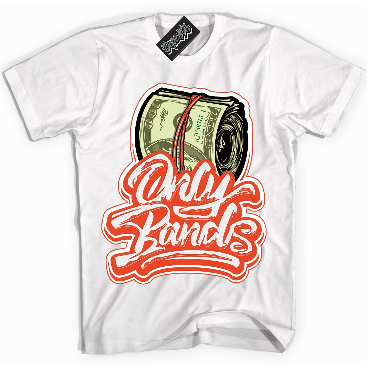 Cool White Shirt with “Only Bands” design that perfectly matches Cosmic Clay Dunk.
