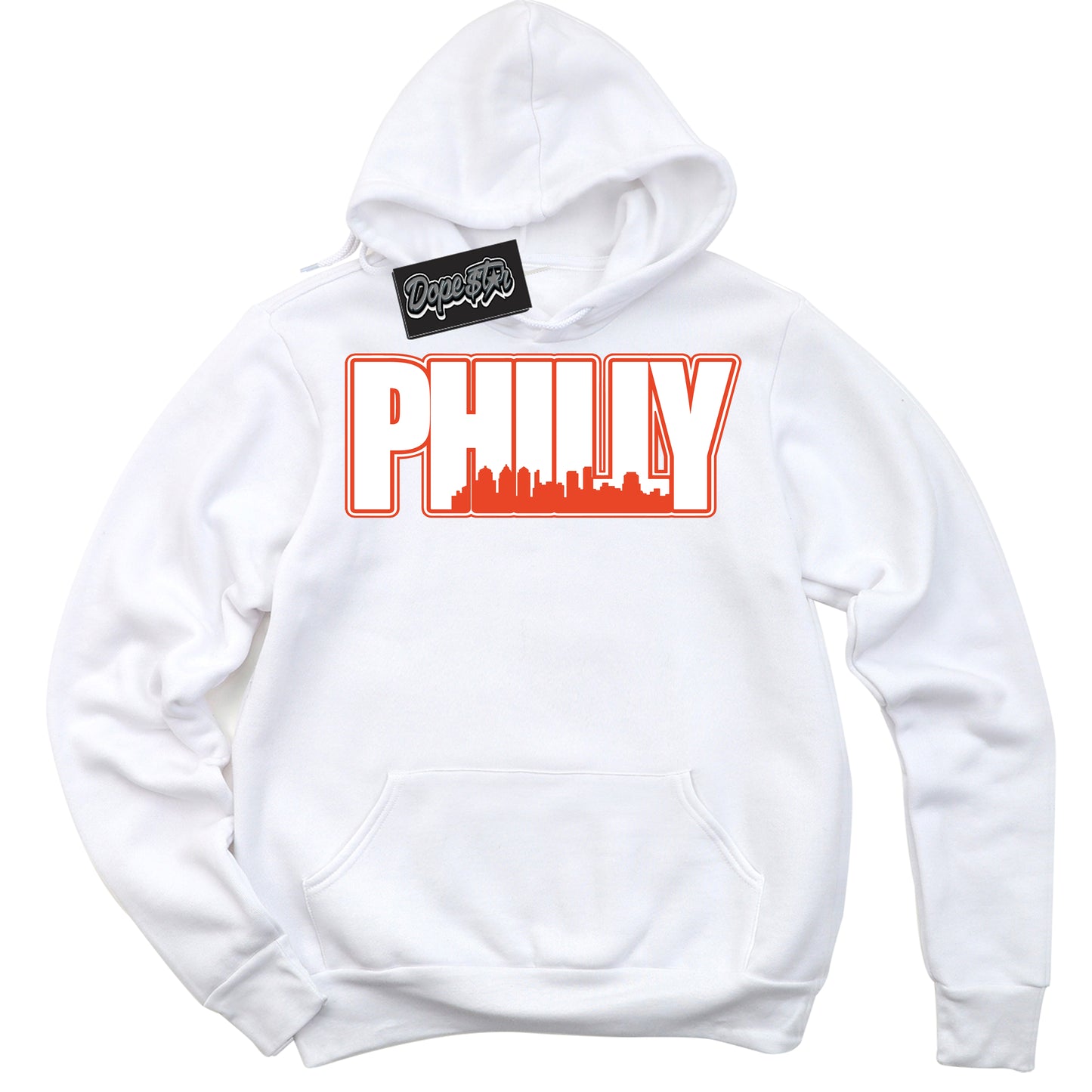 Cool White Hoodie with “Philly” design that Perfectly Matches Cosmic Clay Dunk.
