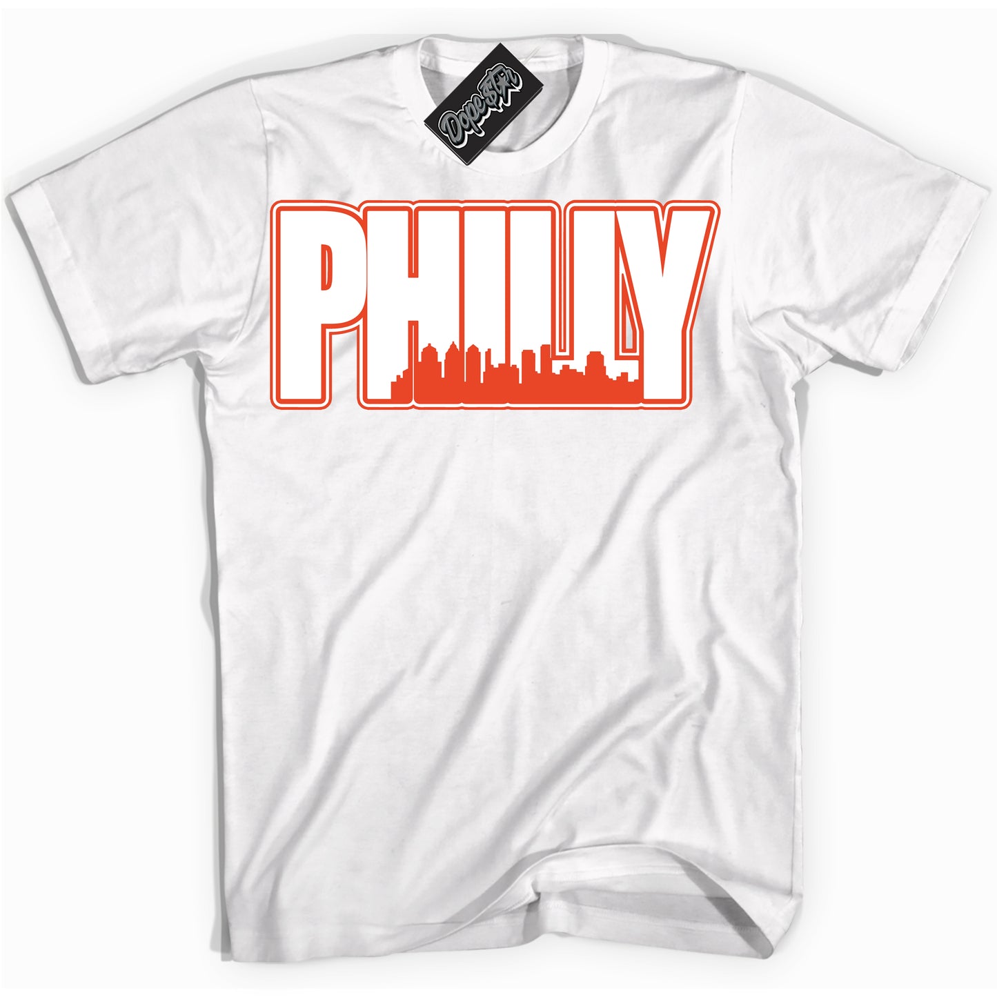 Cool White Shirt with “Philly” design that perfectly matches Cosmic Clay Dunk.

