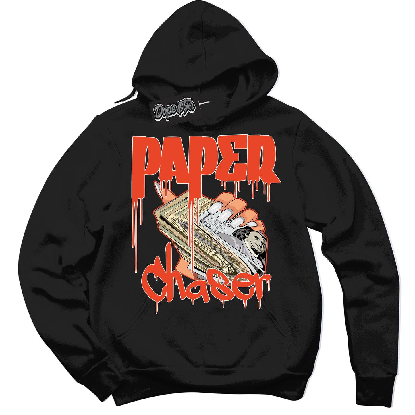 Cool Black Hoodie with “Paper Chaser” design that Perfectly Matches Cosmic Clay Dunk.
