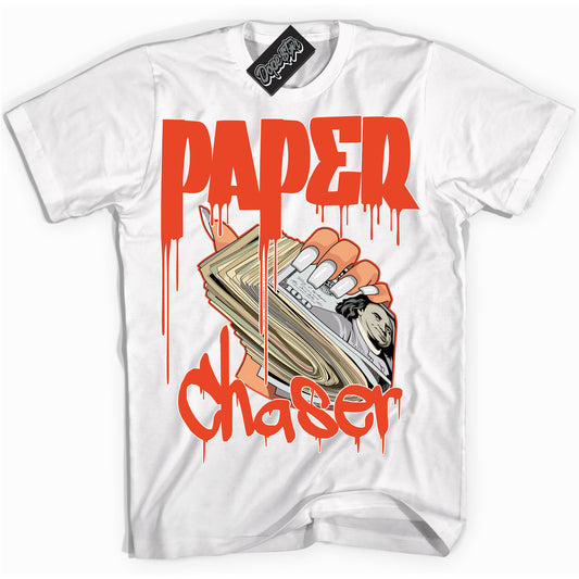 Cool White Shirt with “Paper Chaser” design that perfectly matches Cosmic Clay Dunk.