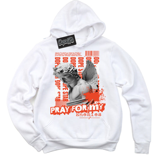 Cool White Hoodie with “Pray Enemies” design that Perfectly Matches Cosmic Clay Dunk.
