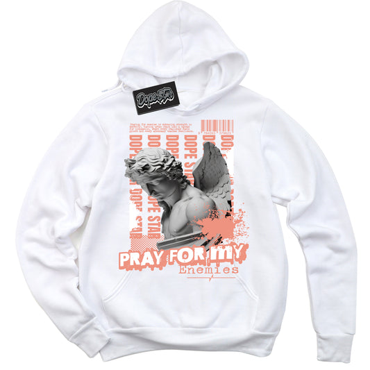 Cool White Hoodie with “Pray Enemies” design that Perfectly Matches Light Wild Mango Dunk.
