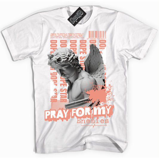 Cool White Shirt with “Pray Enemies” design that perfectly matches Light Wild Mango Dunk.
