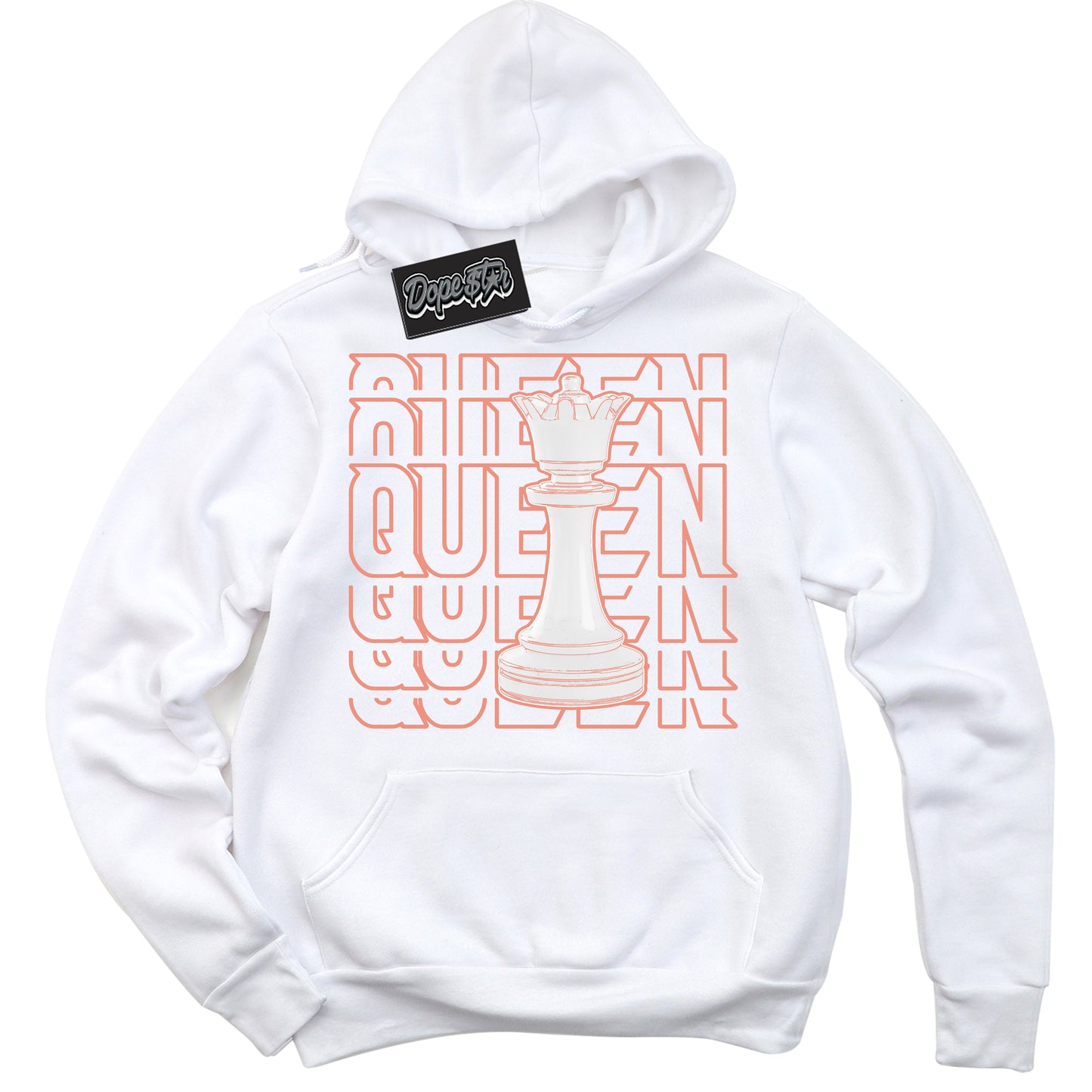 Cool White Hoodie with “Queen Chess” design that Perfectly Matches Light Wild Mango Dunk.
