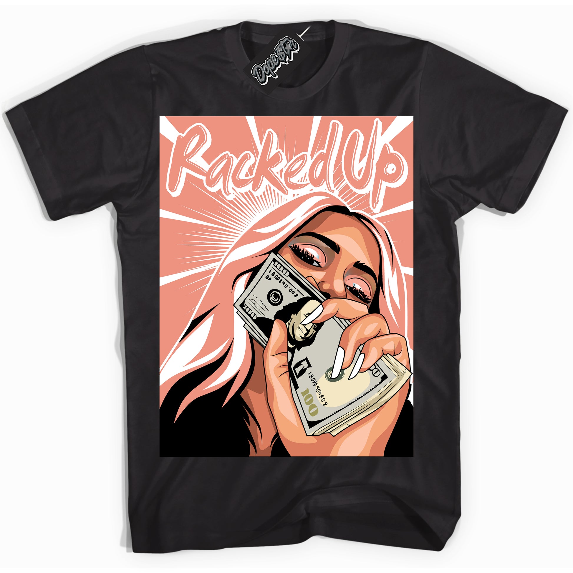 Cool Black Shirt with “Racked Up” design that perfectly matches Light Wild Mango Dunk.
