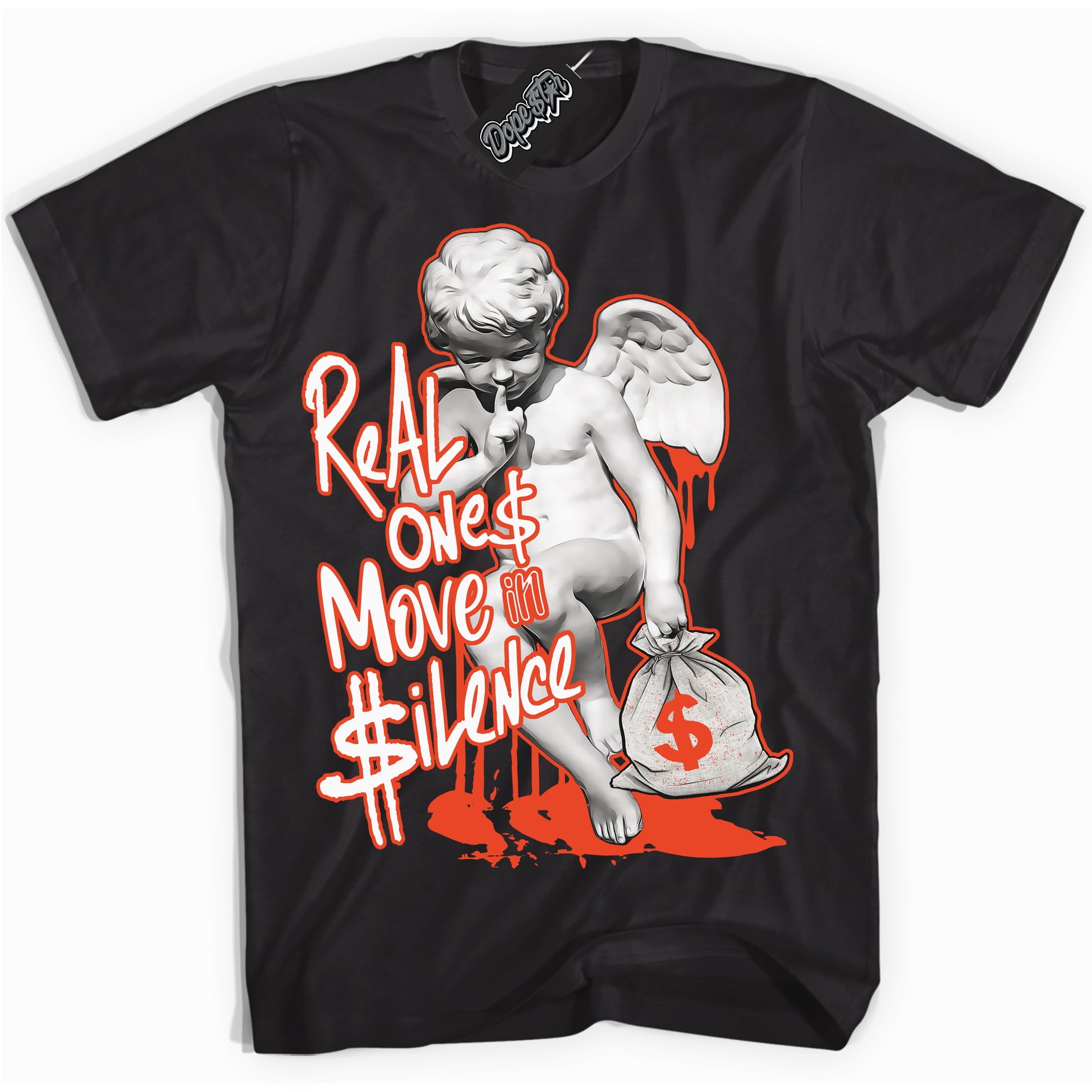 Cool Black Shirt with “Real Ones Cherub” design that perfectly matches Cosmic Clay Dunk.
