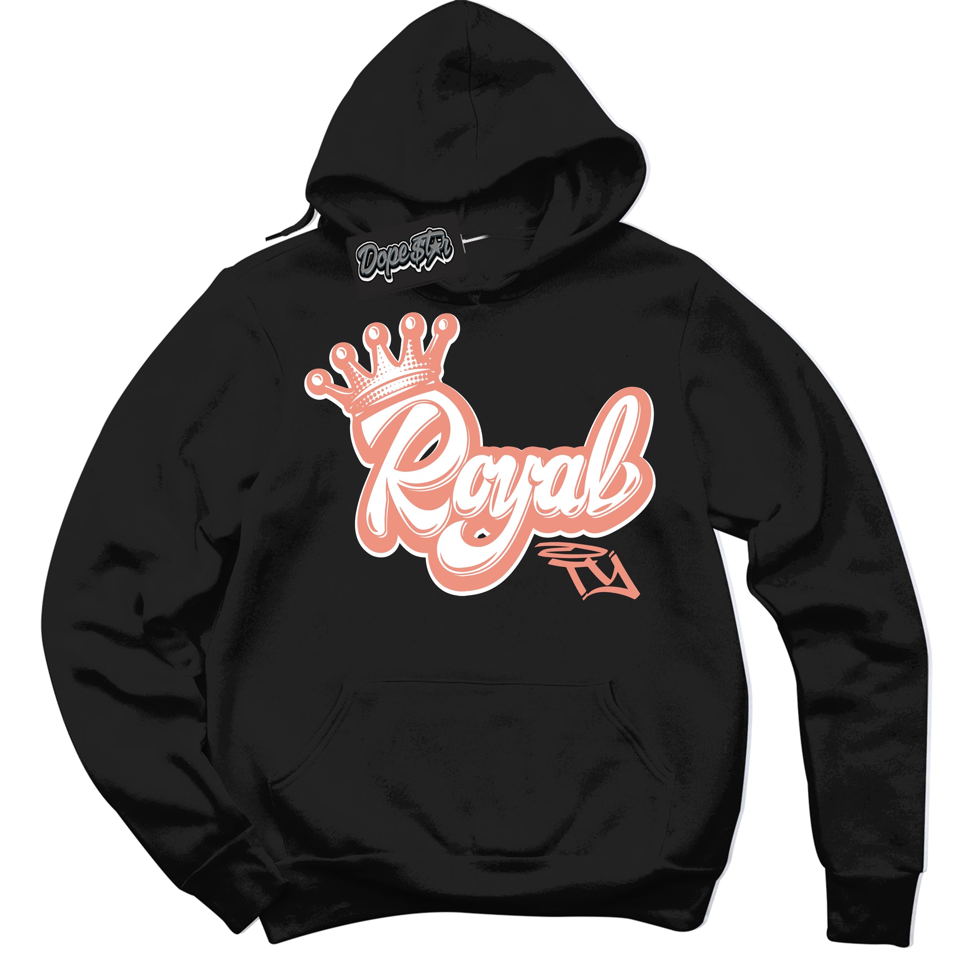 Cool Black Hoodie with “Royalty” design that Perfectly Matches Light Wild Mango Dunk.
