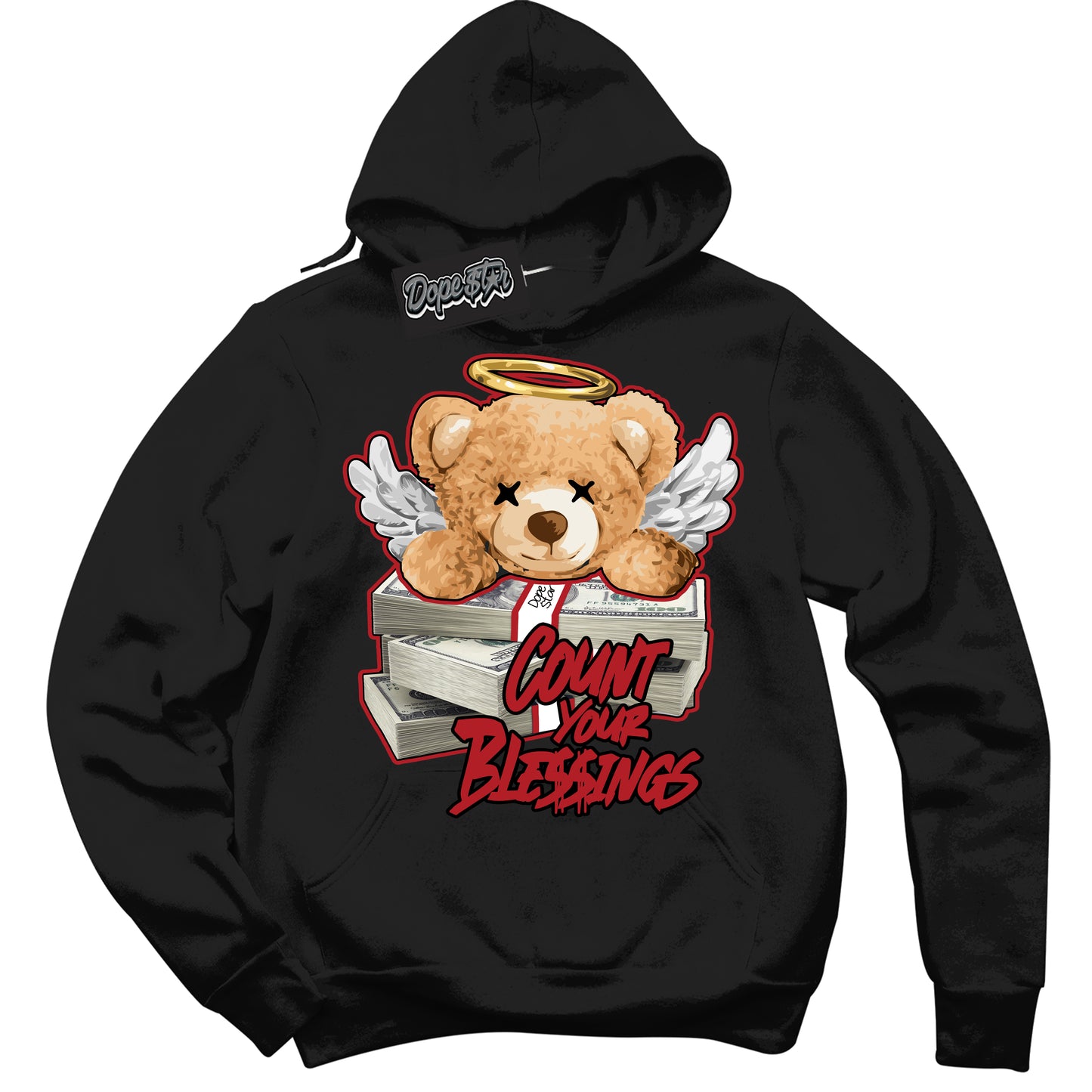 Cool Black Hoodie with “Count Your Blessings” design that Perfectly Matches Black Toe Reimagined 1s Jordans.

