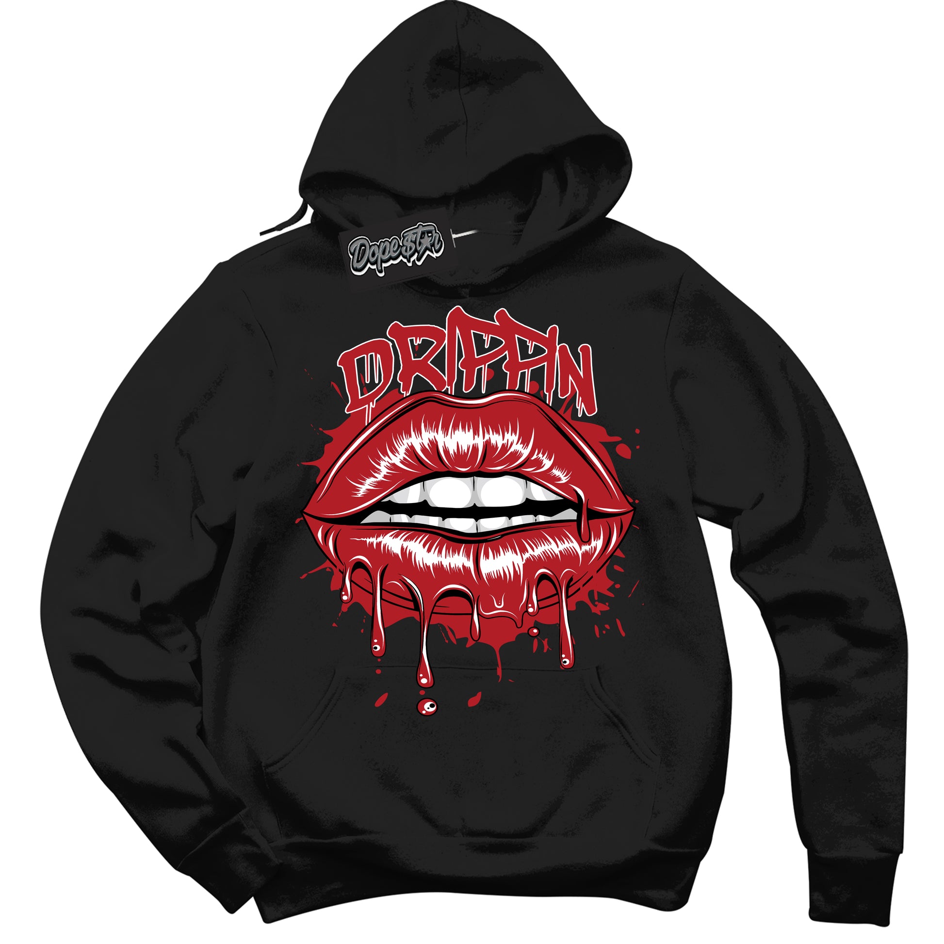 Cool Black Hoodie with “Drippin” design that Perfectly Matches Black Toe Reimagined 1s Jordans.
