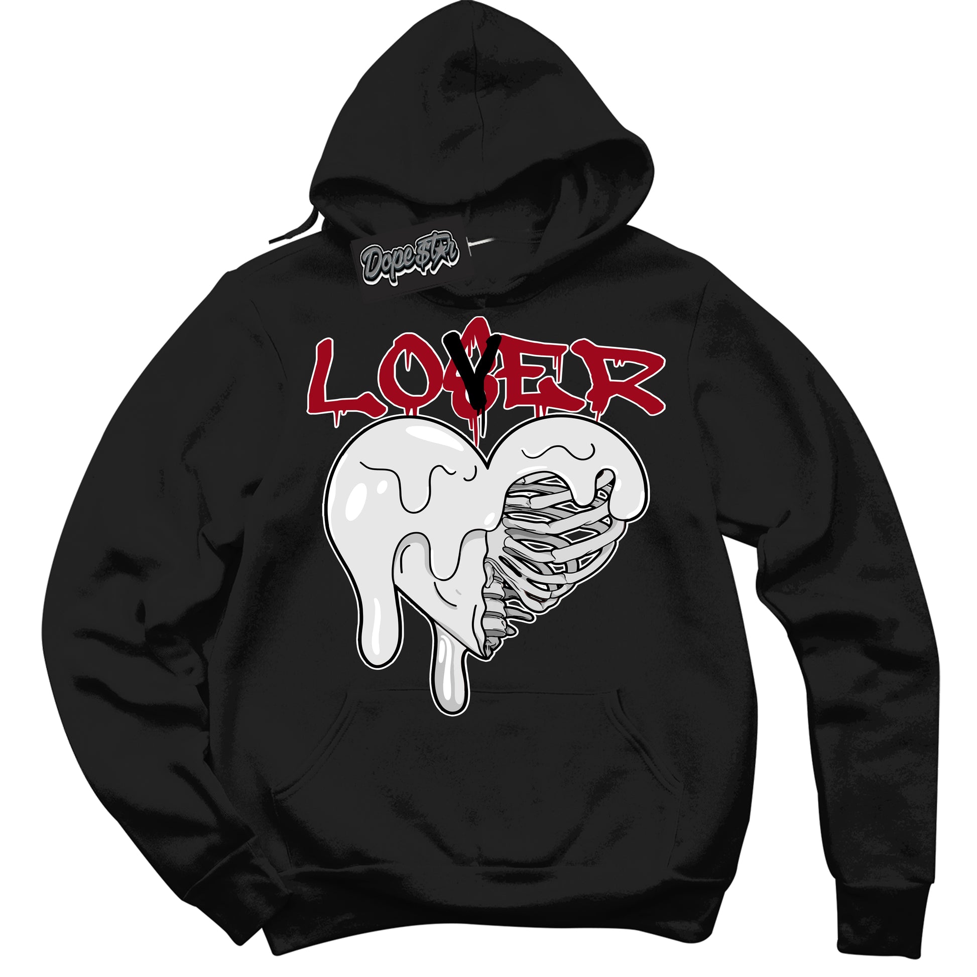 Cool Black Hoodie with “Lover Loser” design that Perfectly Matches Black Toe Reimagined 1s Jordans.
